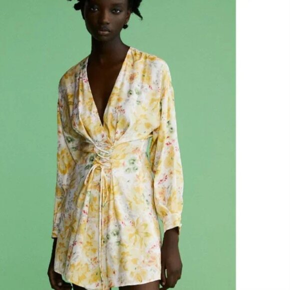 Zara Yellow Floral Print Corset Dress Blogger Fav - Picture 1 of 7